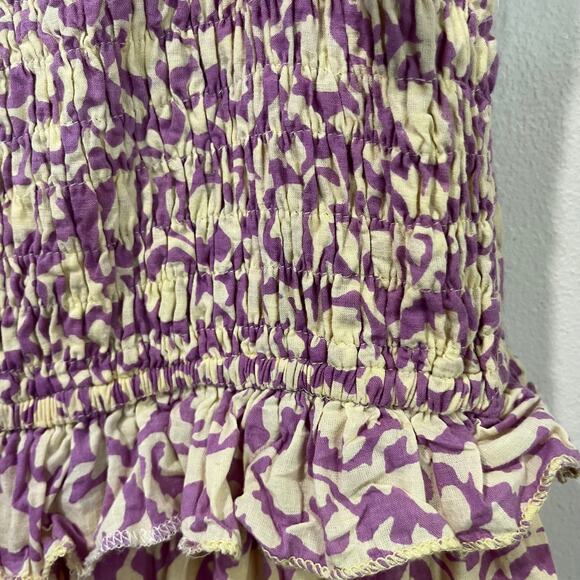 Perry Walker Collective 100% Cotton Smocked Midi Dress Purple Print Size S/M - Picture 7 of 7